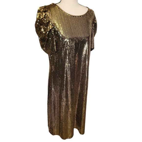 JM Studio John Meyer Gold Sequin Sparkle Cocktail Disco Party Dress Size 14 NWOT - Picture 1 of 7